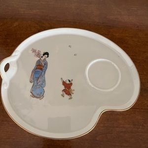 Hand painted Japanese luncheon plates, cup well, handle, set of 8